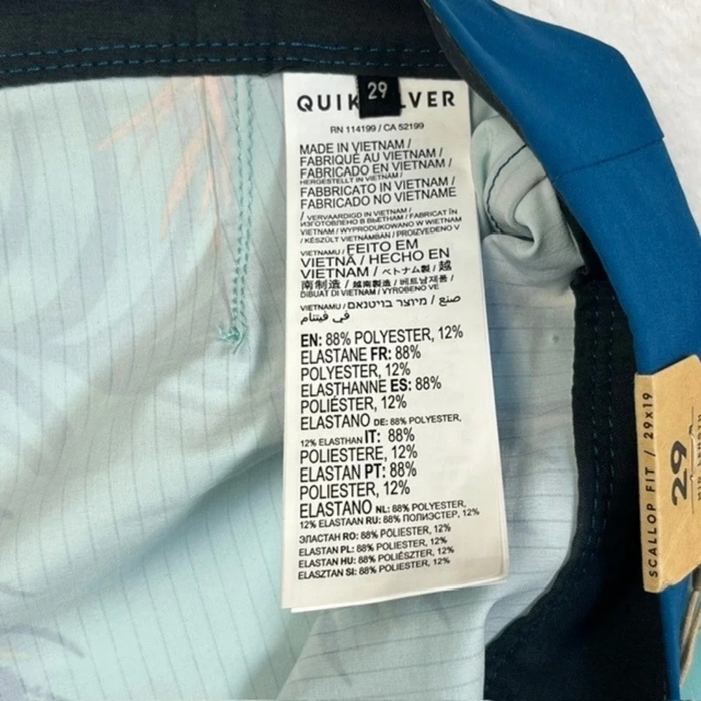 Quiksilver Highline Scallop 19‎ Mens Boardshorts Teal Palm Leaf Size 29 NWT